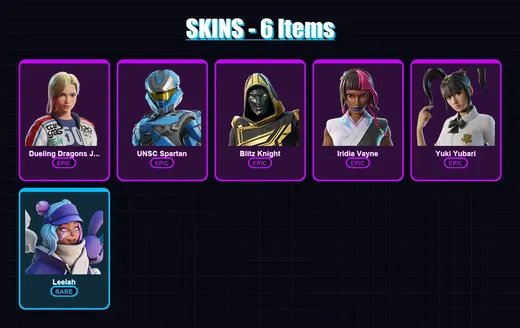 [PC] | Dueling Dragons Jackie | UNSC Spartan | Blitz Knight | Iridia Vayne | Yuki Yubari | 6 skin | 47 pickaxe | 20 emote | 27 glider | Lv470