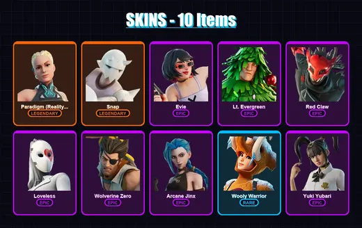 [PC/XBOX/PSN] | Paradigm (Reality-659) | Snap | Evie | Lt. Evergreen | Red Claw | 10 skin | 7 pickaxe | 7 emote | 9 glider | Lv142