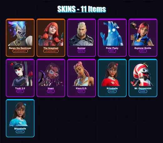 [PC/PSN] | Renzo the Destroyer | The Imagined | Gunnar | Polar Peely | Explorer Emilie | 11 skin | 19 pickaxe | 14 emote | 15 glider | Lv146