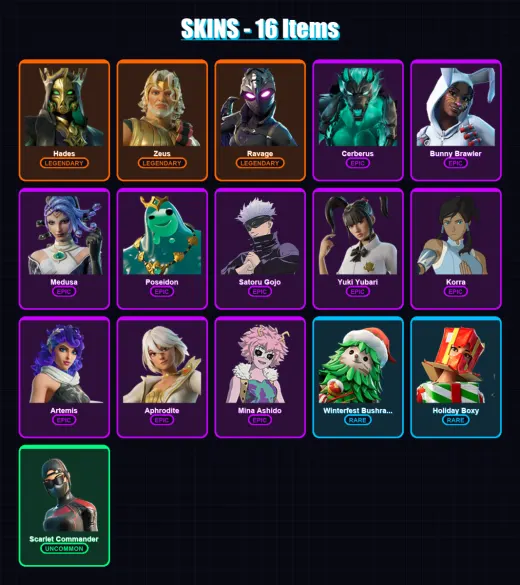 [PC/PSN] | Hades | Zeus | Ravage | Cerberus | Bunny Brawler | 16 skin | 24 pickaxe | 17 emote | 14 glider | Lv175