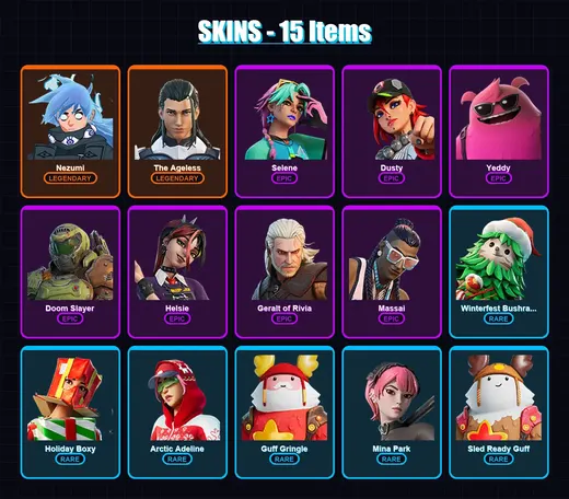 [PC/XBOX] | Nezumi | The Ageless | Selene | Dusty | Yeddy | 15 skin | 19 pickaxe | 16 emote | 21 glider | Lv268