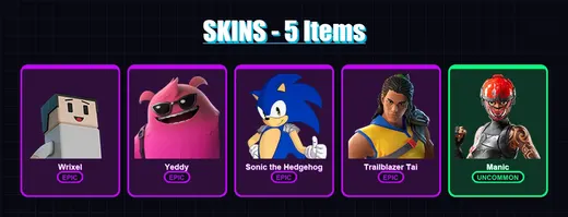 [SWITCH/XBOX/PC] | Wrixel | Yeddy | Sonic the Hedgehog | Trailblazer Tai | Manic | 5 skin | 15 pickaxe | 8 emote | 15 glider | Lv119