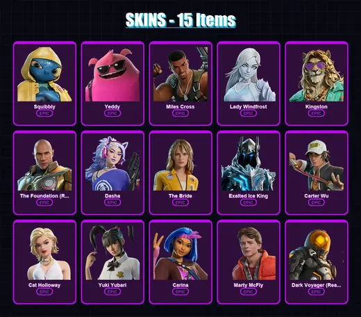 [PC/XBOX/PSN] | Squibbly | Yeddy | Miles Cross | Lady Windfrost | Kingston | 15 skin | 37 pickaxe | 23 emote | 24 glider | Lv276 — Game account