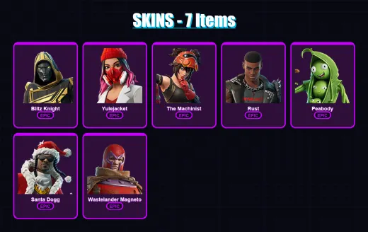 [PC/PSN] | Blitz Knight | Yulejacket | The Machinist | Rust | Peabody | 7 skin | 42 pickaxe | 13 emote | 29 glider | Lv299