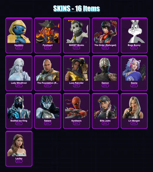 [PC/PSN] | Squibbly | Pyreheart | GHOST Monks | The Order (Reforged) | Bugs Bunny | 16 skin | 35 pickaxe | 18 emote | 24 glider | Lv572