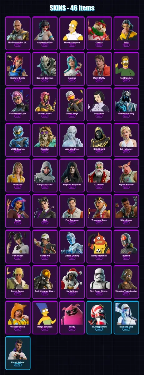 [PC/PSN] | The Foundation (Reforged) | Apprentice Evie | Homer Simpson | Cheeks | Polly | 46 skin | 95 pickaxe | 46 emote | 64 glider | Lv1023 — Game account