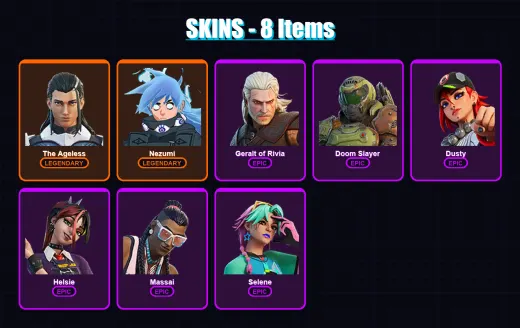 [PC/XBOX/PSN] | The Ageless | Nezumi | Geralt of Rivia | Doom Slayer | Dusty | 8 skin | 13 pickaxe | 10 emote | 13 glider | Lv117