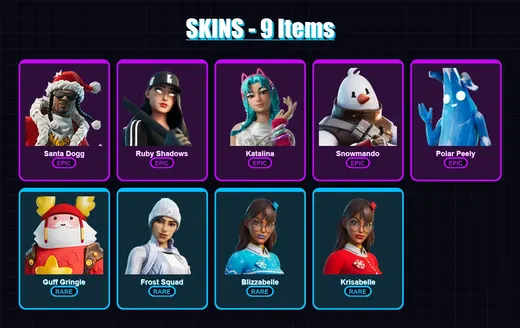 [PC/XBOX/PSN] | Santa Dogg | Ruby Shadows | Katalina | Snowmando | Polar Peely | 9 skin | 19 pickaxe | 14 emote | 15 glider | Lv190