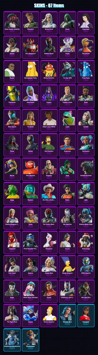 [PS4/PS5/XBOX/PC] | Omen Hunter Calamity | Killswitch | Emma Frost | Doom | Dupli-Kate | 67 skin | 117 pickaxe | 76 emote | 73 glider | Lv818