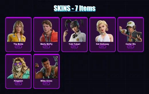 [PC/XBOX/PSN] | The Bride | Marty McFly | Yuki Yubari | Cat Holloway | Carter Wu | 7 skin | 44 pickaxe | 23 emote | 34 glider | Lv324