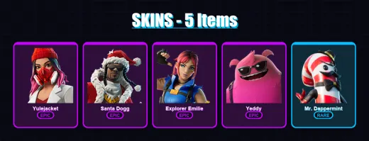 [PC/XBOX] | Yulejacket | Santa Dogg | Explorer Emilie | Yeddy | Mr. Dappermint | 5 skin | 5 pickaxe | 2 emote | 2 glider | Lv7