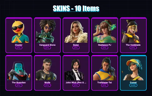 [PS4/PS5/XBOX/PC] | Cluster | Vanguard Slone | Dylan | Heatwave PJ | The Voidblade | 10 skin | 22 pickaxe | 14 emote | 17 glider | Lv204