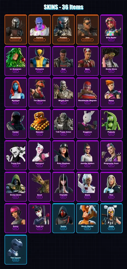 [PC/XBOX/PSN] | Mandalorian | Kymera | Predator | Joey | Brite Raider | 36 skin | 48 pickaxe | 37 emote | 49 glider | Lv656 — Game account