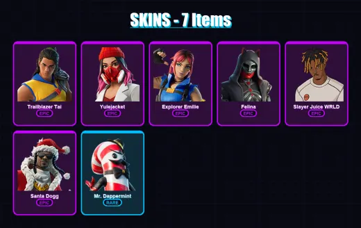 [PC/XBOX/PSN] | Trailblazer Tai | Yulejacket | Explorer Emilie | Felina | Slayer Juice WRLD | 7 skin | 26 pickaxe | 13 emote | 14 glider | Lv282 — Game account