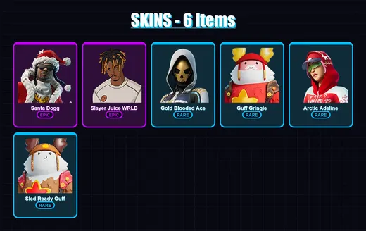 [PC/XBOX/PSN] | Santa Dogg | Slayer Juice WRLD | Gold Blooded Ace | Guff Gringle | Arctic Adeline | 6 skin | 28 pickaxe | 14 emote | 24 glider | Lv3