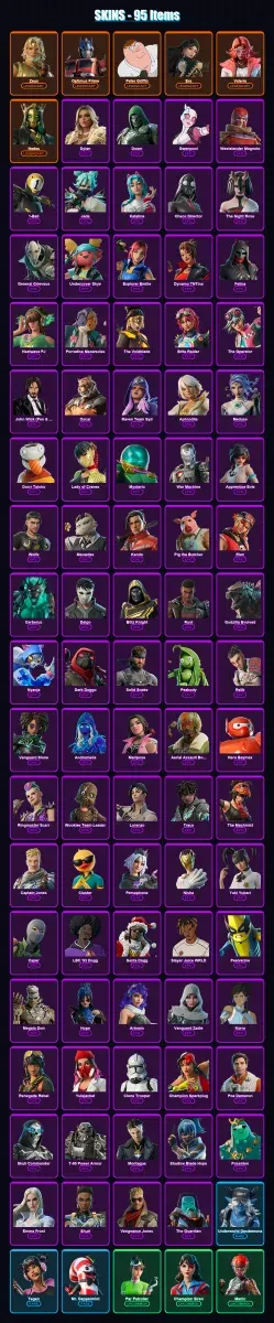 [PS4/PS5/PC] | Zeus | Optimus Prime | Peter Griffin | Era | Valeria | 95 skin | 176 pickaxe | 103 emote | 114 glider | Lv2619