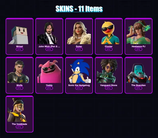 [PC/XBOX/PSN] | Wrixel | John Wick (Pen & Ink) | Dylan | Cluster | Heatwave PJ | 11 skin | 16 pickaxe | 14 emote | 14 glider | Lv119