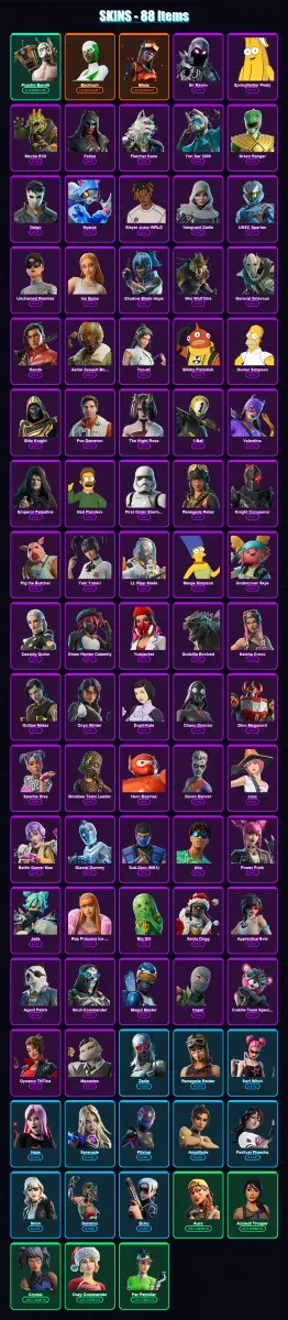 [PC/XBOX/PSN] | Psycho Bandit | Backlash | Blaze | Sir Raven | Springfielder Peely | 88 skin | 125 pickaxe | 89 emote | 72 glider | Lv1979