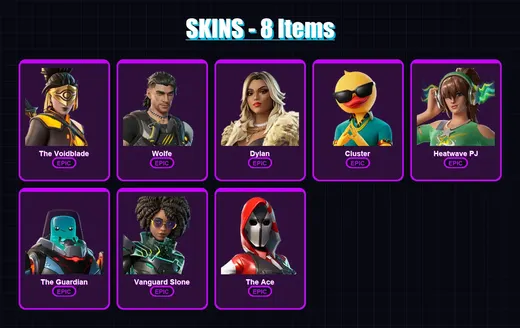 [PC/XBOX/PSN] | The Voidblade | Wolfe | Dylan | Cluster | Heatwave PJ | 8 skin | 15 pickaxe | 12 emote | 10 glider | Lv85