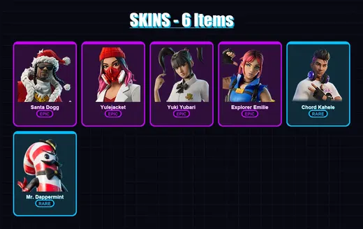 [PC/PSN] | Santa Dogg | Yulejacket | Yuki Yubari | Explorer Emilie | Chord Kahele | 6 skin | 45 pickaxe | 17 emote | 41 glider | Lv312