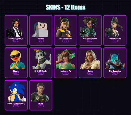 [PC/XBOX] | John Wick (Pen & Ink) | Wrixel | The Voidblade | Vanguard Slone | Grace Crowne | 12 skin | 20 pickaxe | 12 emote | 16 glider | Lv127 — Game account