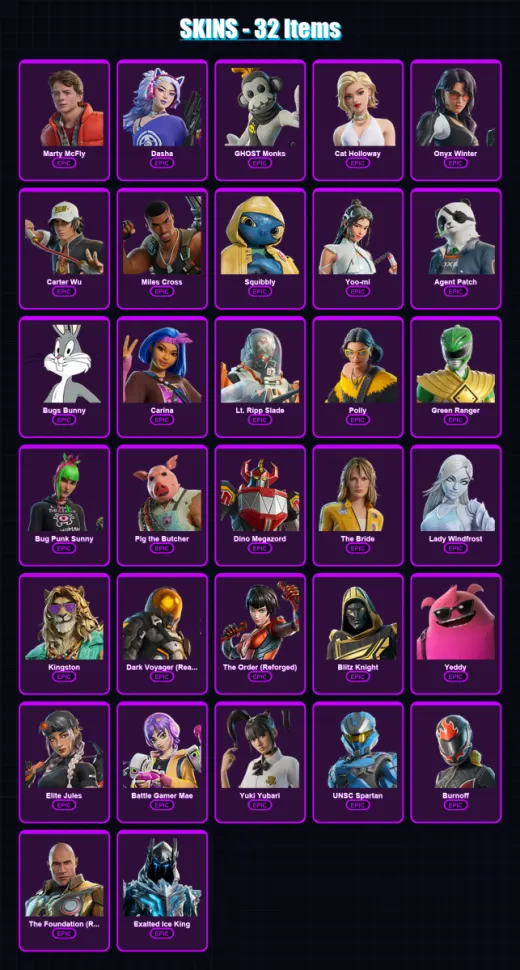 [PC/XBOX/PSN] | Marty McFly | Dasha | GHOST Monks | Cat Holloway | Onyx Winter | 32 skin | 78 pickaxe | 50 emote | 51 glider | Lv675 — Game account