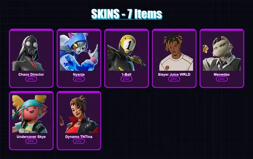 [PC/XBOX/PSN] | Chaos Director | Nyanja | 1-Ball | Slayer Juice WRLD | Meowdas | 7 skin | 15 pickaxe | 9 emote | 10 glider | Lv89 — Game account