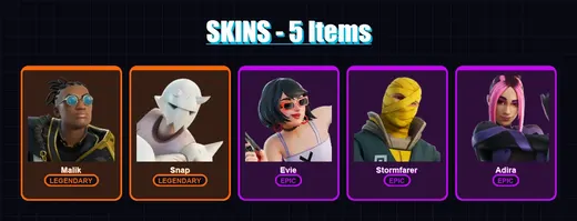 [PC/PSN] | Malik | Snap | Evie | Stormfarer | Adira | 5 skin | 8 pickaxe | 5 emote | 7 glider | Lv73 — Game account
