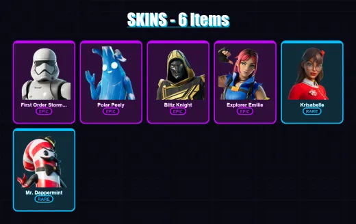 [PC] | First Order Stormtrooper | Polar Peely | Blitz Knight | Explorer Emilie | Krisabelle | 6 skin | 28 pickaxe | 13 emote | 20 glider | Lv209