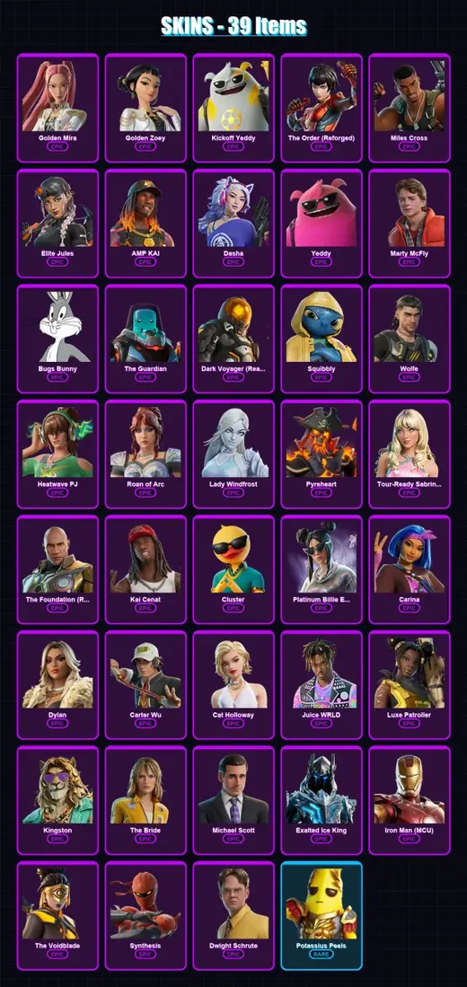[PC/XBOX] | Golden Mira | Golden Zoey | Kickoff Yeddy | The Order (Reforged) | Miles Cross | 39 skin | 52 pickaxe | 74 emote | 35 glider | Lv547