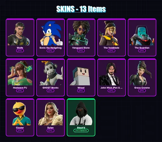 [PC/XBOX/PSN] | Wolfe | Sonic the Hedgehog | Vanguard Slone | The Voidblade | The Guardian | 13 skin | 21 pickaxe | 12 emote | 16 glider | Lv135 — Game account