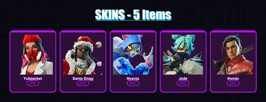 [PC/XBOX/PSN] | Yulejacket | Santa Dogg | Nyanja | Jade | Kendo | 5 skin | 15 pickaxe | 8 emote | 6 glider | Lv60