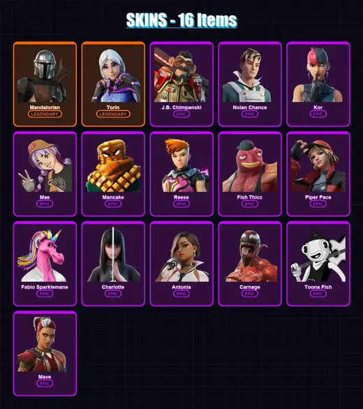 [PC/XBOX/PSN] | Mandalorian | Torin | J.B. Chimpanski | Nolan Chance | Kor | 16 skin | 56 pickaxe | 44 emote | 53 glider | Lv1113 — Game account