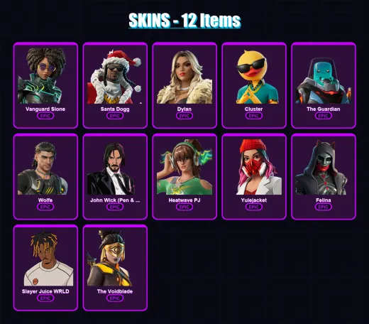 [PS4/PS5/PC] | Vanguard Slone | Santa Dogg | Dylan | Cluster | The Guardian | 12 skin | 43 pickaxe | 19 emote | 22 glider | Lv317