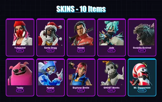 [PC/XBOX/PSN] | Yulejacket | Santa Dogg | Kendo | Jade | Godzilla Evolved | 10 skin | 26 pickaxe | 16 emote | 25 glider | Lv204 — Game account