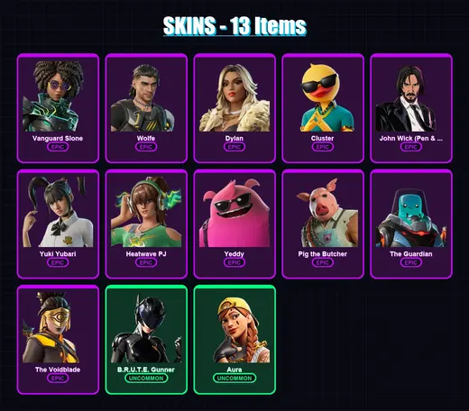 [PC/XBOX/PSN] | Vanguard Slone | Wolfe | Dylan | Cluster | John Wick (Pen & Ink) | 13 skin | 52 pickaxe | 27 emote | 40 glider | Lv495 — Game account