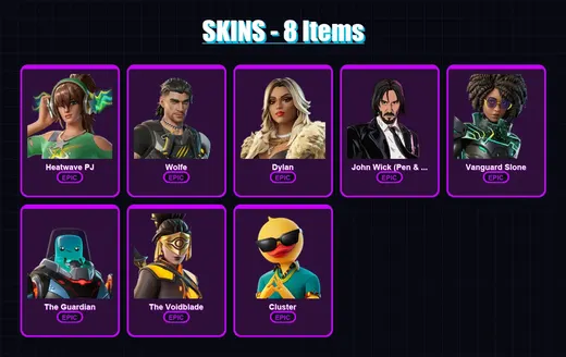 [PC/XBOX/PSN] | Heatwave PJ | Wolfe | Dylan | John Wick (Pen & Ink) | Vanguard Slone | 8 skin | 15 pickaxe | 14 emote | 14 glider | Lv139