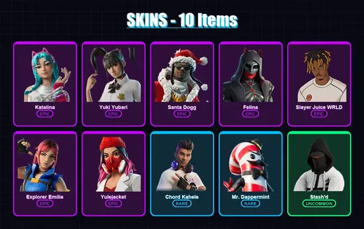 [PC/PSN] | Katalina | Yuki Yubari | Santa Dogg | Felina | Slayer Juice WRLD | 10 skin | 45 pickaxe | 15 emote | 28 glider | Lv308 — Game account