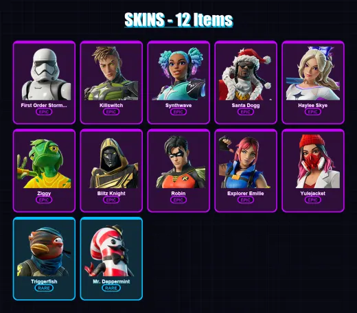 [PC/PSN] | First Order Stormtrooper | Killswitch | Synthwave | Santa Dogg | Haylee Skye | 12 skin | 31 pickaxe | 12 emote | 19 glider | Lv161