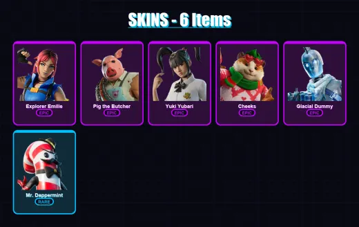 [PS4/PS5/XBOX/PC] | Explorer Emilie | Pig the Butcher | Yuki Yubari | Cheeks | Glacial Dummy | 6 skin | 27 pickaxe | 13 emote | 20 glider | Lv366