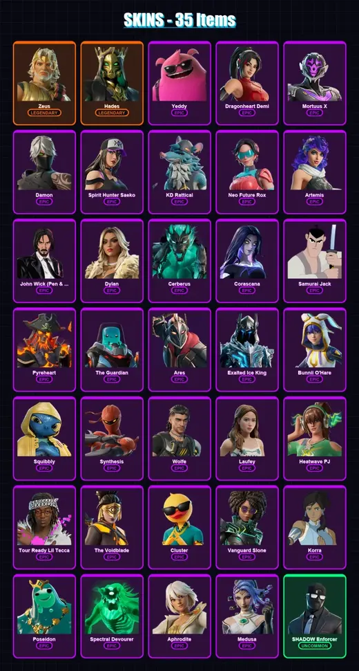 [PC/XBOX/PSN] | Zeus | Hades | Yeddy | Dragonheart Demi | Mortuus X | 35 skin | 46 pickaxe | 30 emote | 28 glider | Lv246 — Game account