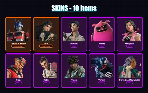 [PC/XBOX] | Optimus Prime | Era | Lorenzo | Yeddy | Mariposa | 10 skin | 17 pickaxe | 8 emote | 15 glider | Lv288