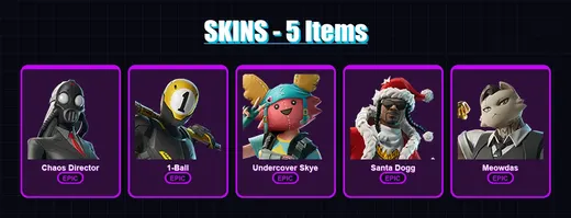 [PC/XBOX/PSN] | Chaos Director | 1-Ball | Undercover Skye | Santa Dogg | Meowdas | 5 skin | 12 pickaxe | 6 emote | 5 glider | Lv84 — Game account