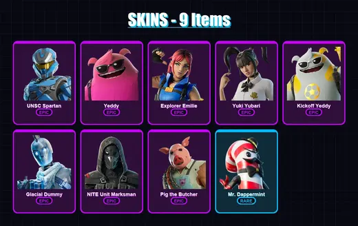 [PS4/PS5/XBOX/PC] | UNSC Spartan | Yeddy | Explorer Emilie | Yuki Yubari | Kickoff Yeddy | 9 skin | 52 pickaxe | 20 emote | 32 glider | Lv449