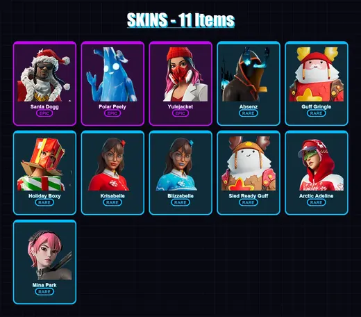 [PC/XBOX/PSN] | Santa Dogg | Polar Peely | Yulejacket | Absenz | Guff Gringle | 11 skin | 39 pickaxe | 25 emote | 33 glider | Lv444 — Game account