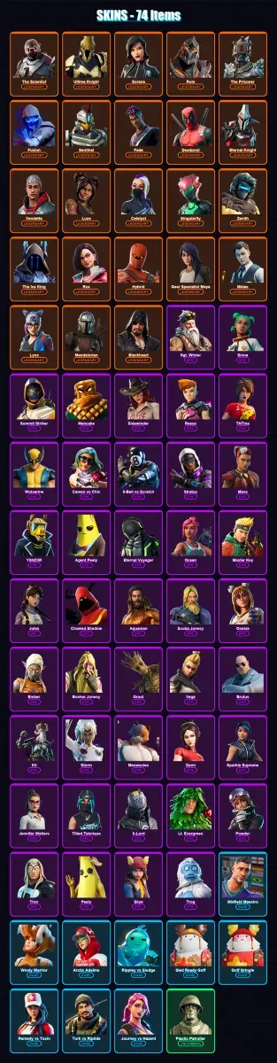 [PC/XBOX] | The Scientist | Ultima Knight | Sorana | Ruin | The Prisoner | 74 skin | 73 pickaxe | 63 emote | 76 glider | Lv963