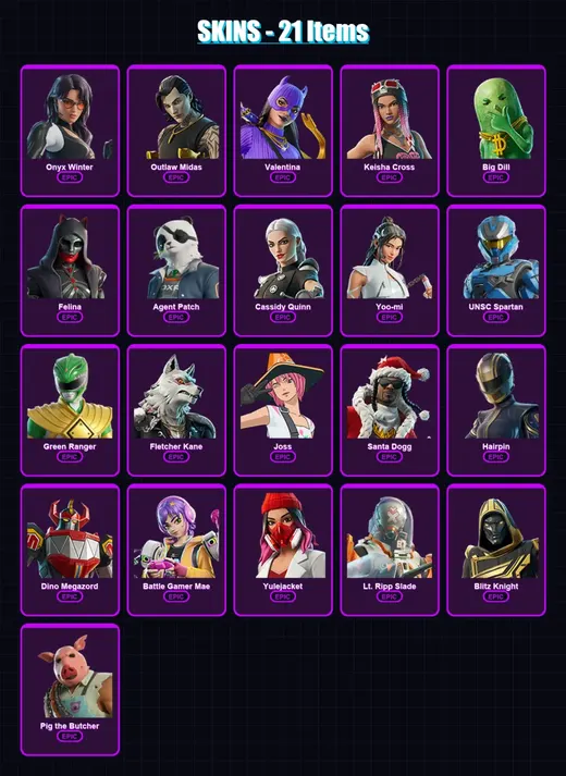 [PC/XBOX/PSN] | Onyx Winter | Outlaw Midas | Valentina | Keisha Cross | Big Dill | 21 skin | 61 pickaxe | 32 emote | 41 glider | Lv535 — Game account