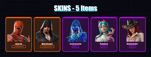 [PC/XBOX] | Hybrid | Blackheart | Andromeda | Katalina | Sidewinder | 5 skin | 8 pickaxe | 11 emote | 6 glider | Lv138