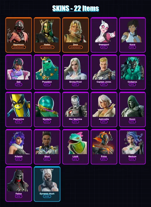 [PS4/PS5/XBOX/PC] | Oppressor | Hades | Zeus | Gwenpool | Korra | 22 skin | 22 pickaxe | 21 emote | 20 glider | Lv251 — Game account