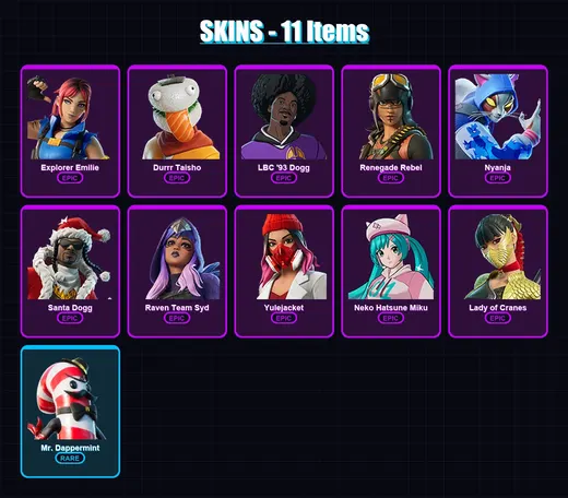 [PC/XBOX/PSN] | Explorer Emilie | Durrr Taisho | LBC '93 Dogg | Renegade Rebel | Nyanja | 11 skin | 16 pickaxe | 9 emote | 10 glider | Lv64 — Game account